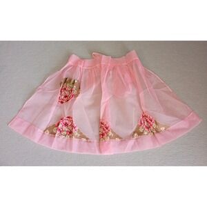 Vintage Handmade Half Apron Sheer Pink Floral Shabby Chic Cottagecore Cute